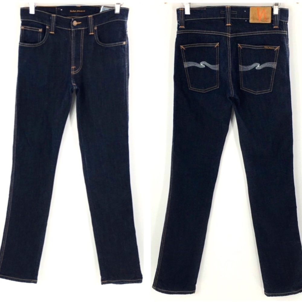 Nudie Jeans Mens Blue Slim Jim Dry Organic Ecru Embo Denim Made in Italy 30 x 33 - Picture 1 of 15